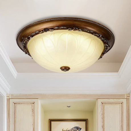 Countryside Brown Led Flush Mount Ceiling Fixture 14/16 Width Ribbed Frosted Glass / 14