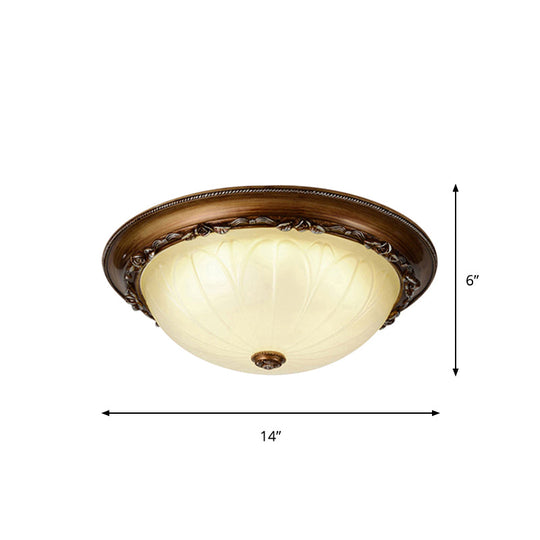 Countryside Brown Led Flush Mount Ceiling Fixture 14’/16’ Width Ribbed Frosted Glass
