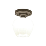 Industrial Semi Flush Light - Black Opal Glass Bowl Lighting Fixture For Corridor