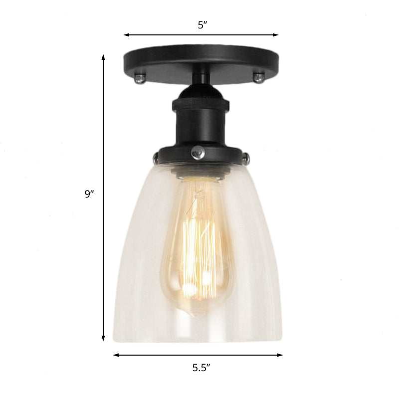 Industrial Clear Glass Cone Semi - Flush Light In Black For Living Rooms