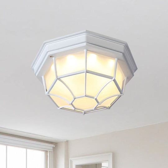 White Geometric Flush Ceiling Mount Light Fixture - Industrial Frosted Glass For Bedroom
