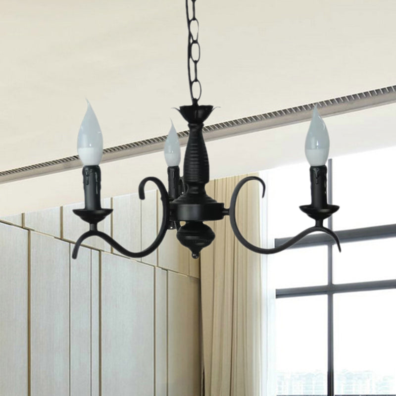Vintage Style 3/5-Head Flameless Candle Chandelier - Black Metallic Hanging Lamp For Living Room