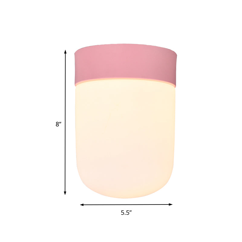 Modernist Metal & Frosted Glass Flush Mount Light - Pink/Gray Ceiling Lighting