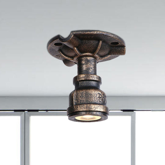 Rustic Industrial Antique Brass Water Pipe Ceiling Light With 1 Metal Semi Flush Mount - Perfect