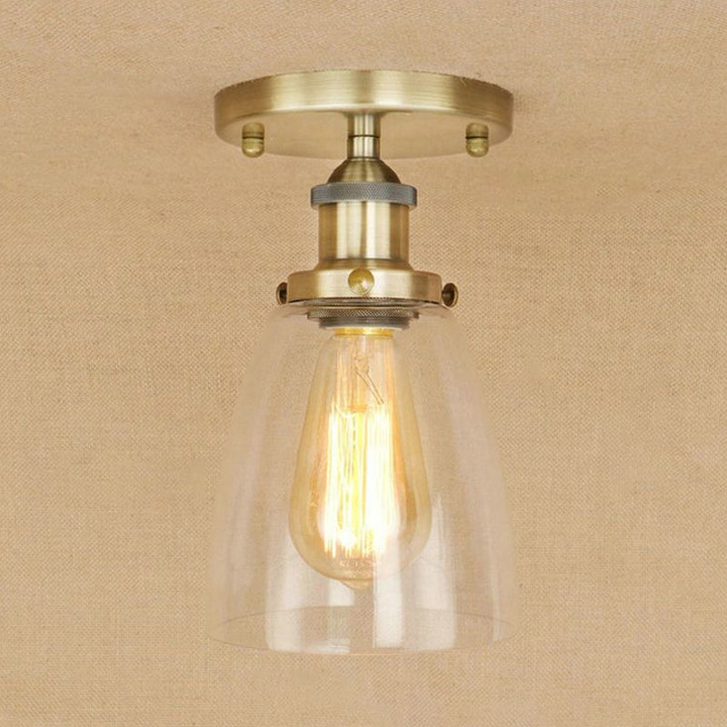 Semi Flush Mount Clear Glass Cone Industrial Ceiling Light Fixture With One Bulb In