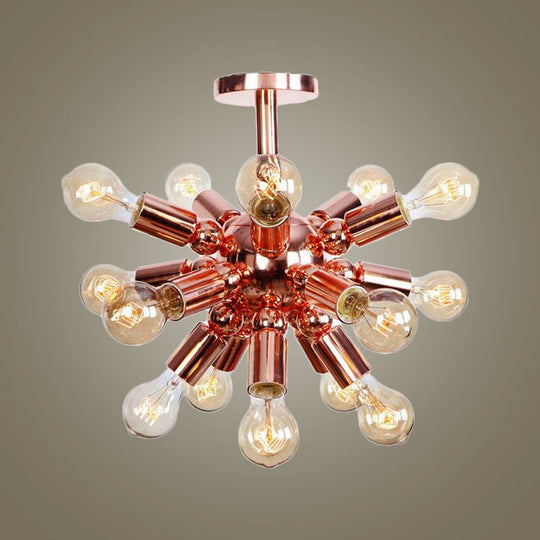 Vintage Copper Finish 6/9 Lights Starburst Semi Flush Ceiling Light For Bedroom