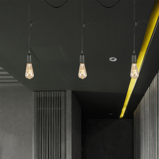 Adjustable Cord Industrial Black Metal Ceiling Light Fixture With 3/5/7-Light Bare Bulb Pendant