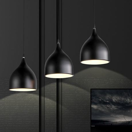 Modernist 3-Light Metallic Black/White Ceiling Pendant With Dome Shade