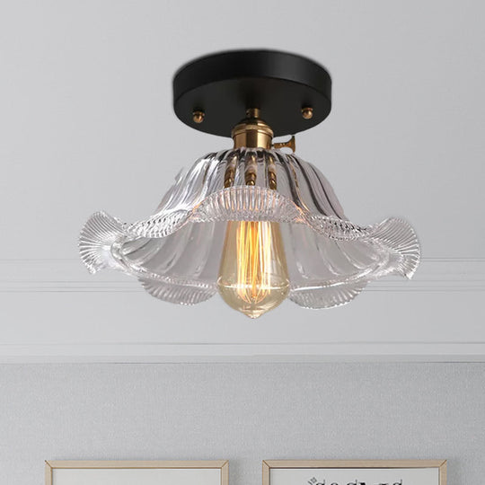 Rustic Ribbed Glass Scalloped Semi Flush Light Red/Blue/Clear 8’/10’/12’ Wide