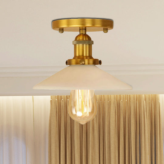 Vintage Style Metal Semi-Flush Mount Ceiling Light With Conical Shape - 1 Fixture In Bronze/Brass