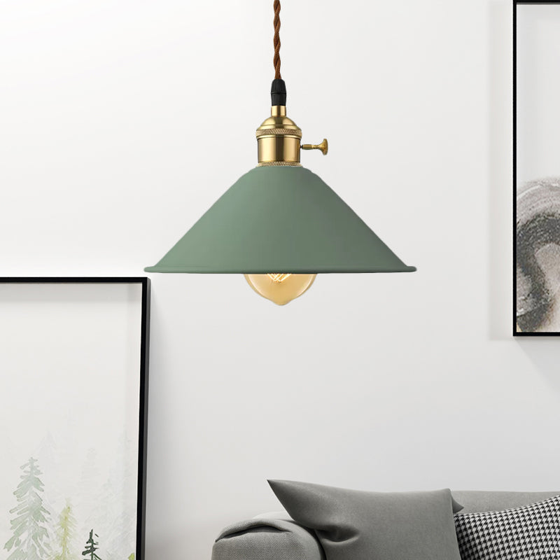 Industrial Style Metal Conic Shade Dining Room Ceiling Light Fixture - 1 Gray/White/Pink Pendant