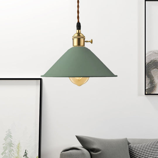 Industrial Style Metal Conic Shade Dining Room Ceiling Light Fixture - 1 Gray/White/Pink Pendant