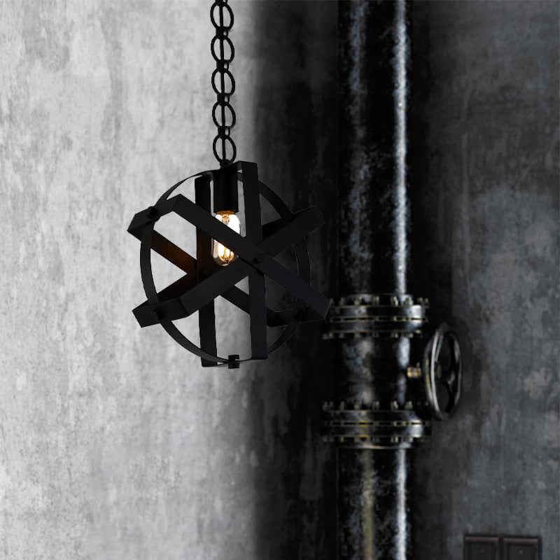 Adjustable Chain Industrial Strap Pendant Ceiling Light - Black Metal 1-Head Round Hanging Lamp