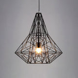 Cage Pendant Diamond Light - Industrial 1 Head Metallic Lamp In Black/White For Dining Room (16/19.5