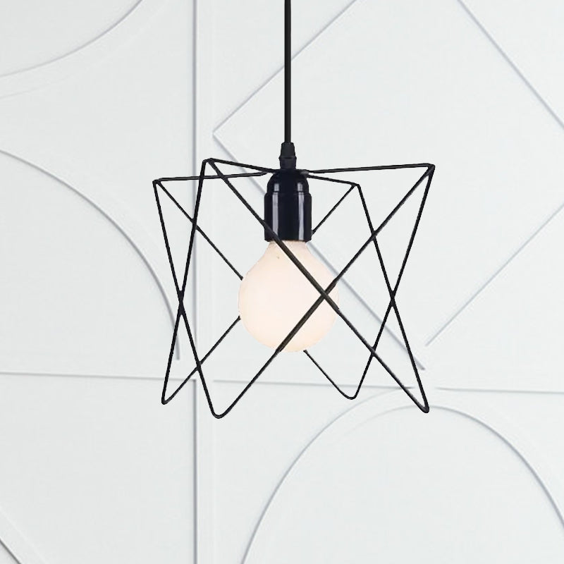 Industrial Geometric Ceiling Light With Open Cage Shade - 7’/10’ Wide Black