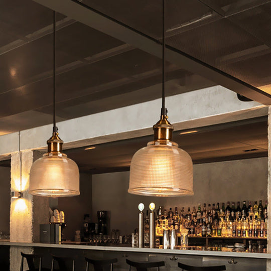 Industrial Brass Prismatic Glass Dome Pendant Light In Red/Bronze/Blue