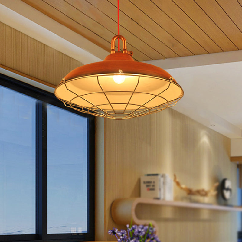 Industrial Metal Frame Pendant Lighting Fixture With Barn Shade - 1 Bulb Living Room Lamp