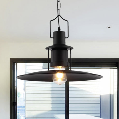 Industrial Metal Pendant Light - Flat Cone Shade 1 Black 16 Width Perfect For Dining Room Hanging