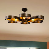 Rustic Flower-Shaped Chandelier: Bronze Metal 6-Light Pendant Light For Farmhouse Living Room With