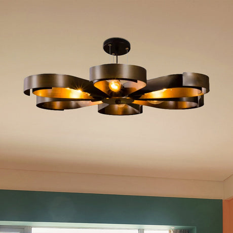 Rustic Flower-Shaped Chandelier: Bronze Metal 6-Light Pendant Light For Farmhouse Living Room With