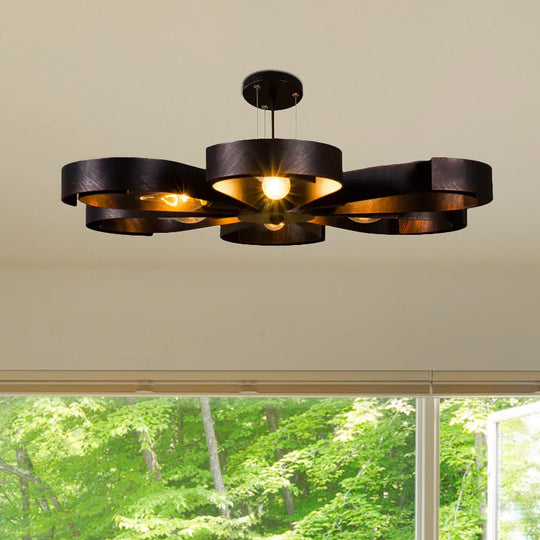 Vintage Bronze/Rust Flower Chandelier - Farmhouse Style 6-Light Pendant Light With Adjustable Cord