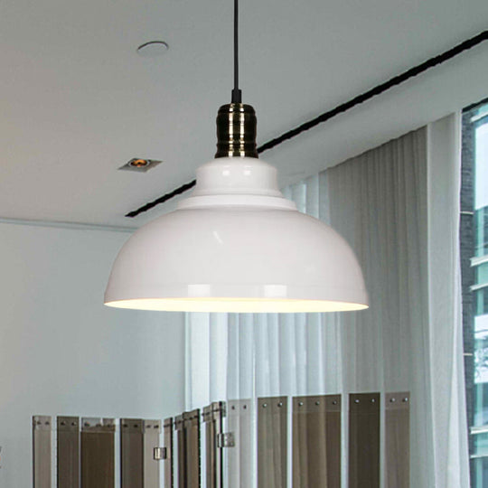 Industrial Style Metallic Pendant Ceiling Light - 12’/14’/16’ Dia 1 Bowl Shade Black/White Inner