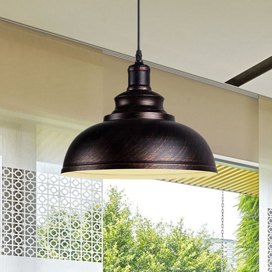 Adjustable Cord Pendant With Metal Dome Shade In Retro Black/Gray - 12’/14’/16’ W