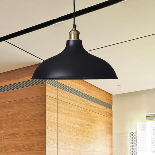 Black Metal Ceiling Pendant - Loft Style Dining Table Light Fixture With Domed Shade And 1