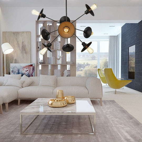 Modern Black Flare Shade Chandelier With Sputnik Design - 9/12/15 Light Fixture For Living Room