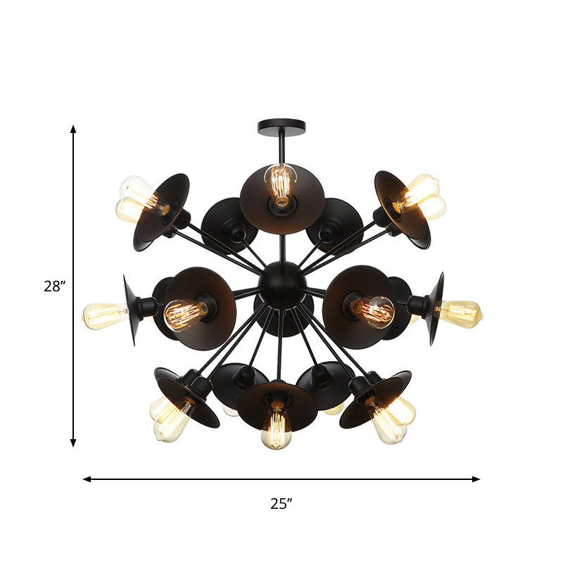 Modern Black Flare Shade Chandelier With Sputnik Design - 9/12/15 Light Fixture For Living Room
