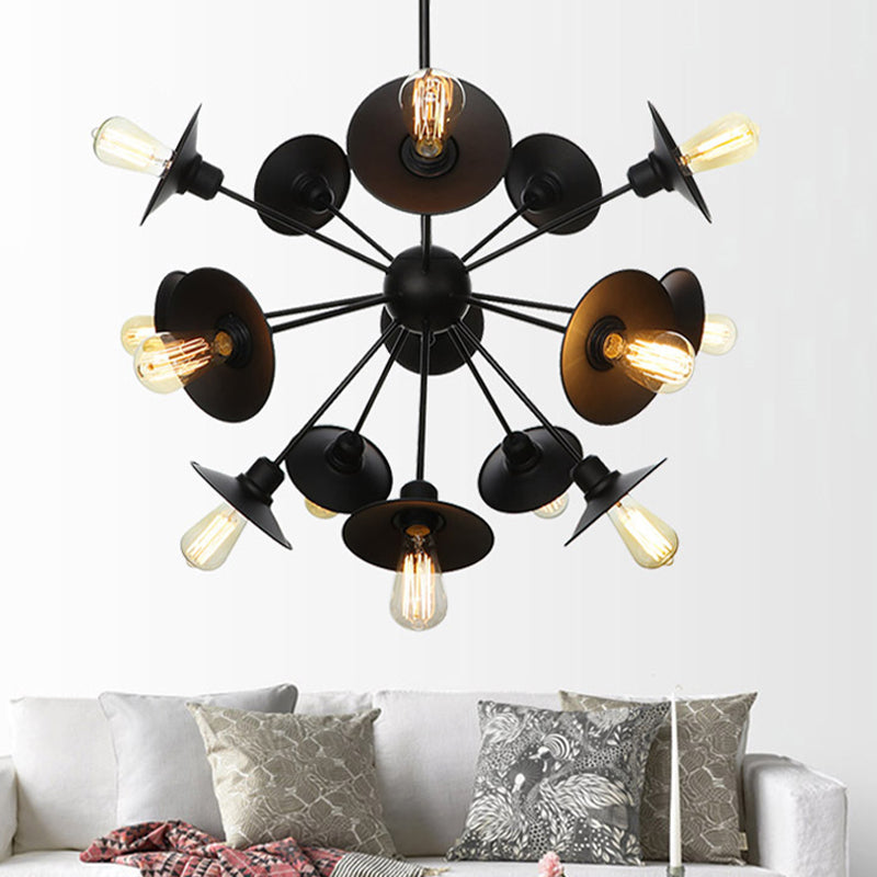 Modern Black Flare Shade Chandelier With Sputnik Design - 9/12/15 Light Fixture For Living Room