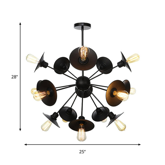 Modern Black Flare Shade Chandelier With Sputnik Design - 9/12/15 Light Fixture For Living Room