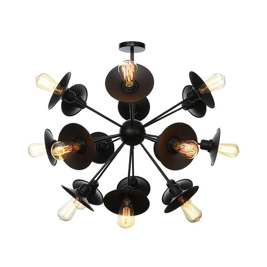 Modern Black Flare Shade Chandelier With Sputnik Design - 9/12/15 Light Fixture For Living Room