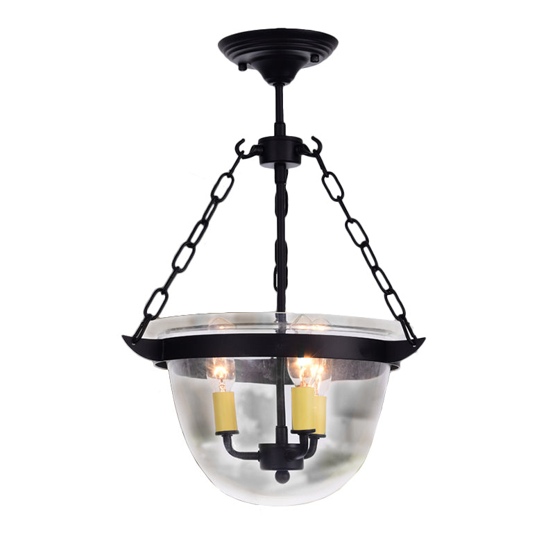 Industrial Clear Glass Chandelier Pendant Light - 3-Light Black Hanging Fixture For Dining Room