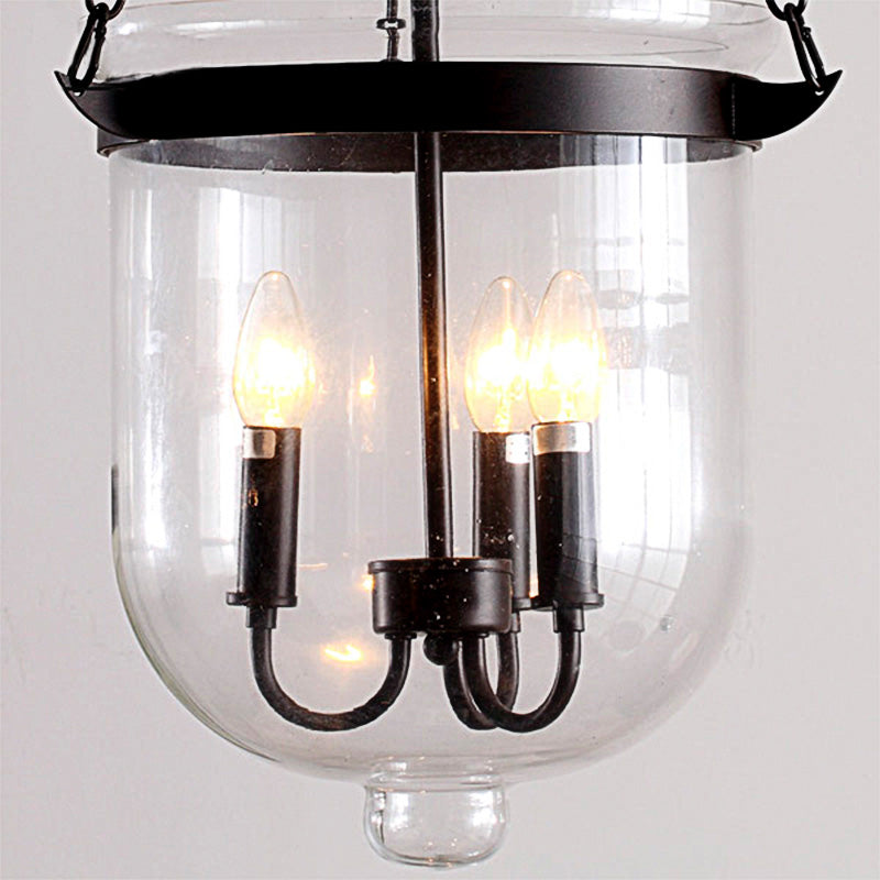 Industrial Clear Glass Chandelier Pendant Light - 3-Light Black Hanging Fixture For Dining Room