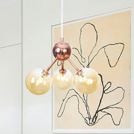 Vintage Copper Ceiling Chandelier With Glass Orb Shades - 3/9/12 Lights Branch Design Sizes