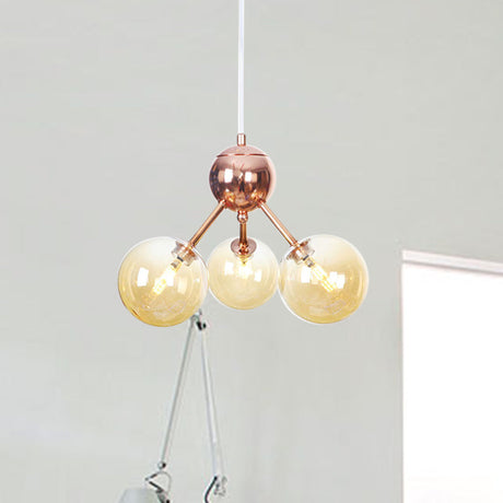 Vintage Copper Ceiling Chandelier With Glass Orb Shades - 3/9/12 Lights Branch Design Sizes