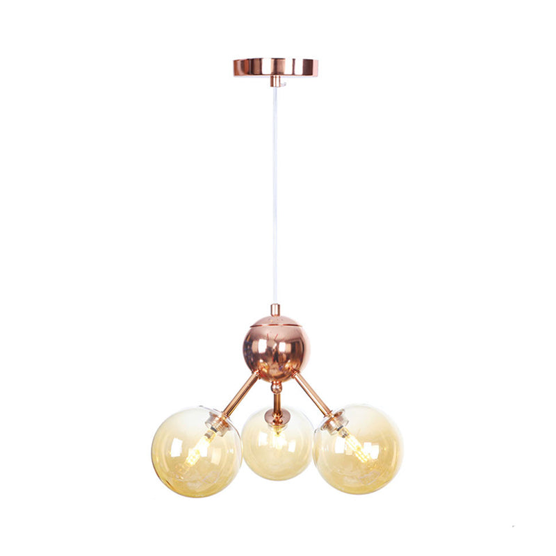 Vintage Copper Ceiling Chandelier With Glass Orb Shades - 3/9/12 Lights Branch Design Sizes