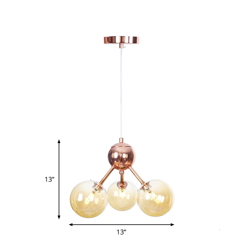 Vintage Copper Ceiling Chandelier With Glass Orb Shades - 3/9/12 Lights Branch Design Sizes