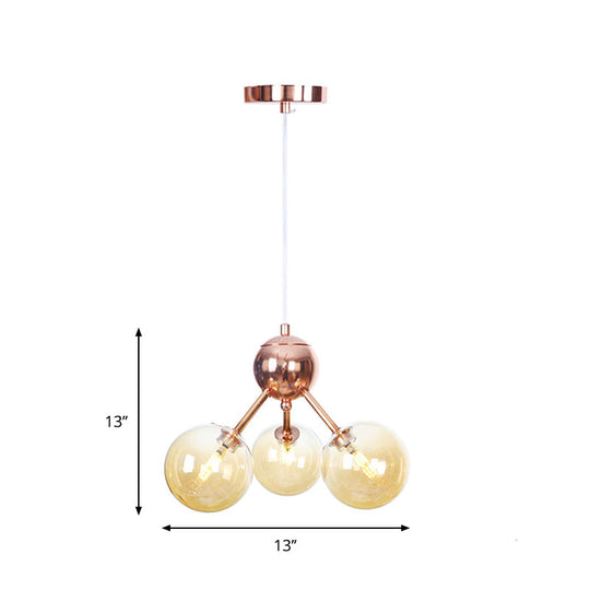 Vintage Copper Ceiling Chandelier With Glass Orb Shades - 3/9/12 Lights Branch Design Sizes