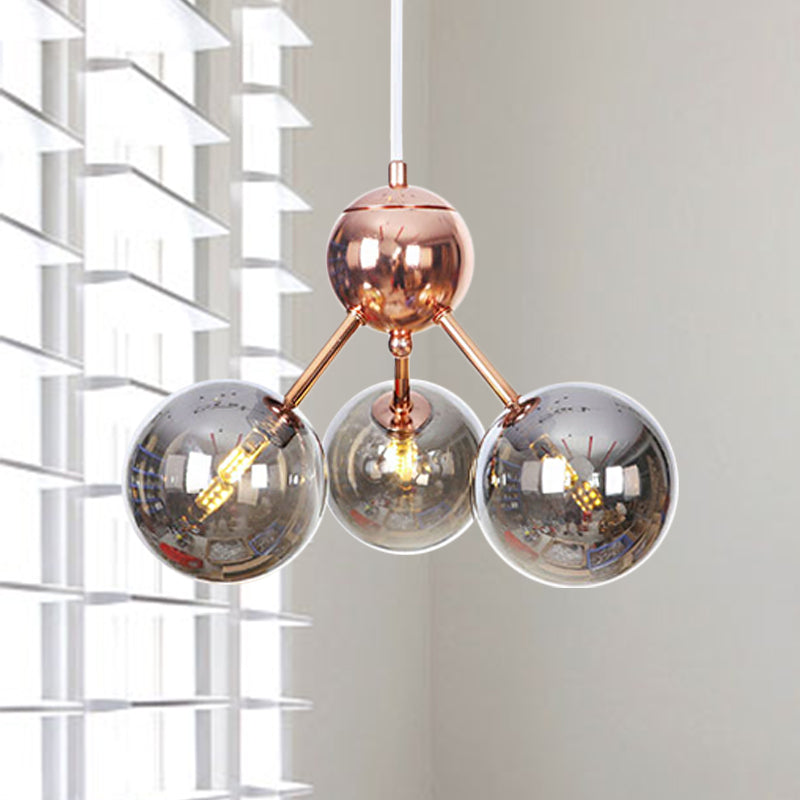 Vintage Copper Ceiling Chandelier With Glass Orb Shades - 3/9/12 Lights Branch Design Sizes