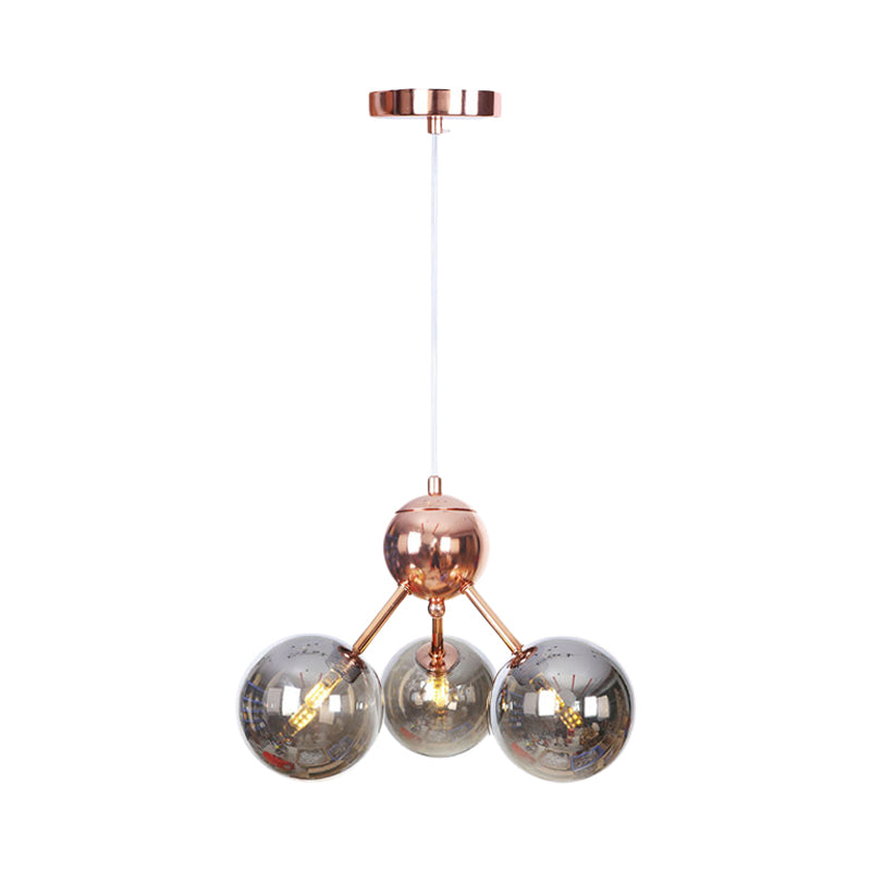 Vintage Copper Chandelier With Clear/Amber Glass Orb Shades - 3/9/12 Lights Branch Design