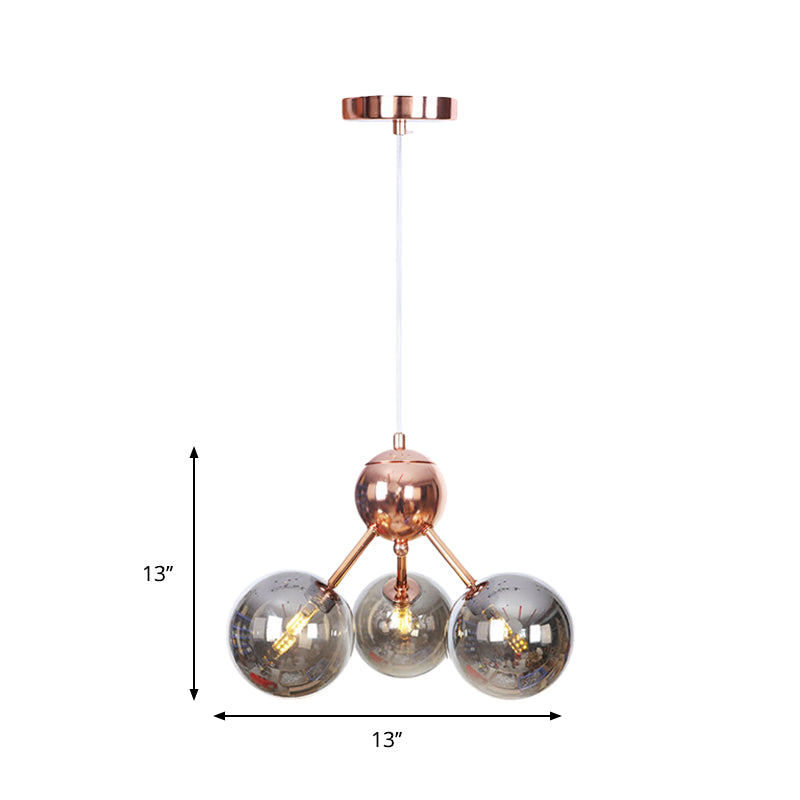 Vintage Copper Chandelier With Clear/Amber Glass Orb Shades - 3/9/12 Lights Branch Design