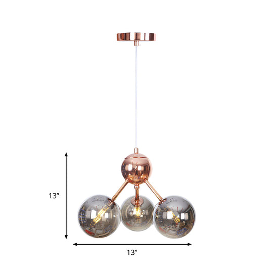Vintage Copper Ceiling Chandelier With Glass Orb Shades - 3/9/12 Lights Branch Design Sizes