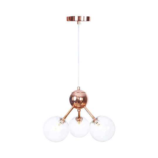 Vintage Copper Chandelier With Clear/Amber Glass Orb Shades - 3/9/12 Lights Branch Design