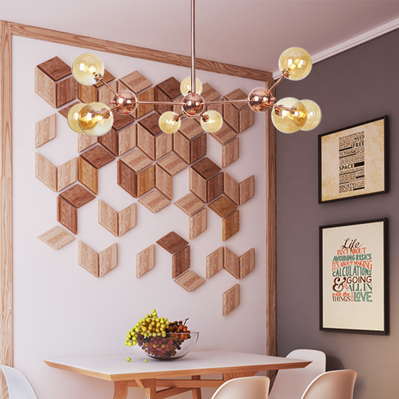 Vintage Copper Ceiling Chandelier With Glass Orb Shades - 3/9/12 Lights Branch Design Sizes