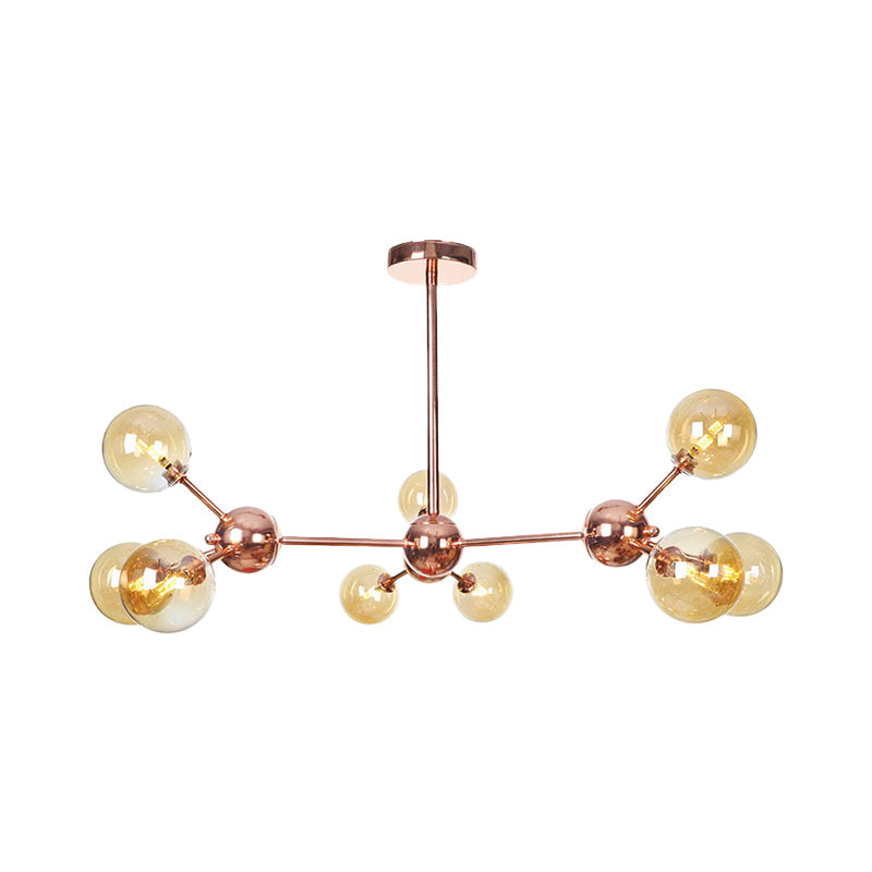 Vintage Copper Chandelier With Clear/Amber Glass Orb Shades - 3/9/12 Lights Branch Design