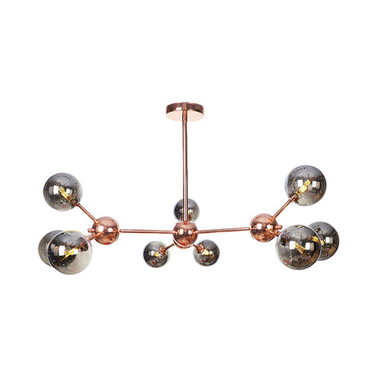 Vintage Copper Ceiling Chandelier With Glass Orb Shades - 3/9/12 Lights Branch Design Sizes