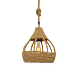 Rustic Brown Rope Dome Pendant Light For Country Balcony Suspension