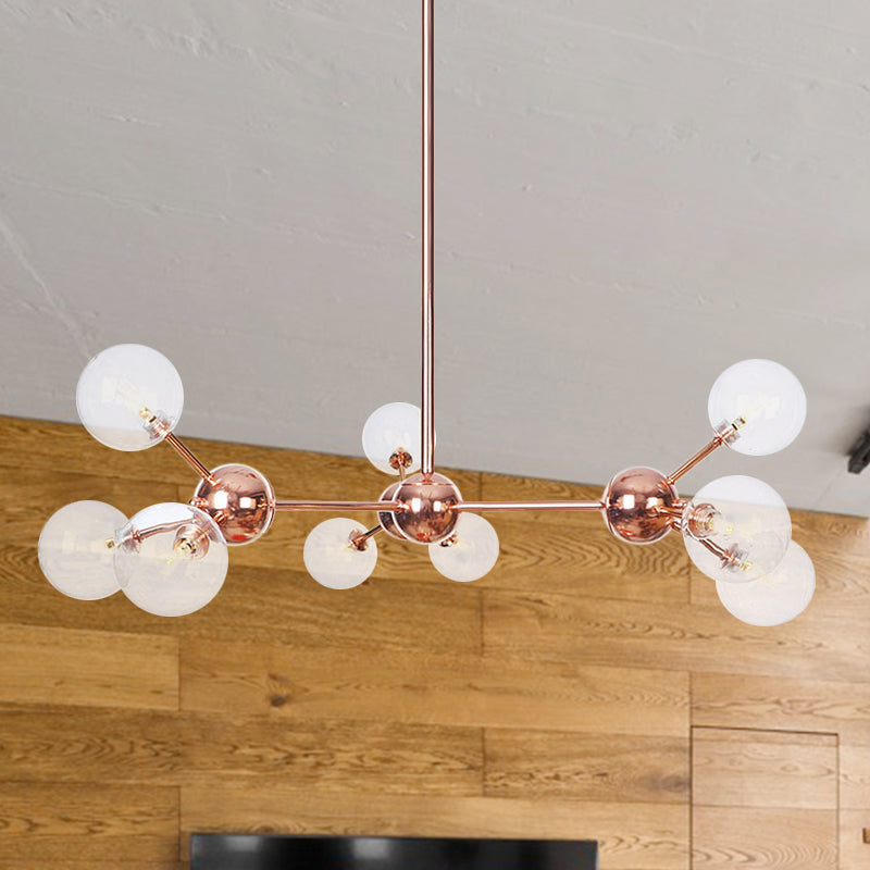 Vintage Copper Ceiling Chandelier With Glass Orb Shades - 3/9/12 Lights Branch Design Sizes